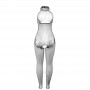 SUBBLIME 951801 BODYSTOCKING CROTCHLESS DE REJILLA Y ENCAJE CON CUELLO ALTO NEGRO TALLA uNICA