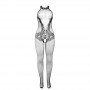 SUBBLIME 951801 BODYSTOCKING CROTCHLESS DE REJILLA Y ENCAJE CON CUELLO ALTO NEGRO TALLA uNICA