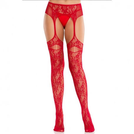 LEG AVENUE MEDIAS DE ENCAJE CON LIGAS ROJO