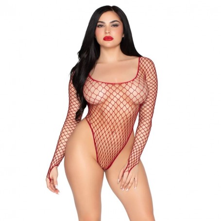 LEG AVENUE 89377 BODYSUIT DE RED INDUSTRIAL DE CORTE ALTO ROJO TALLA uNICA