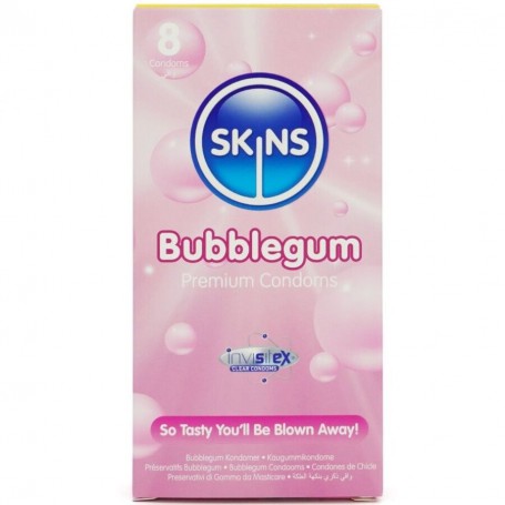 SKINS PRESERVATIVOS PREMIUM SABOR CHICLE PACK 8