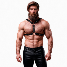 FETISH SUBMISSIVE ATTITUDE ARNeS ECOPIEL PECHO CON DOBLE SUJECIoN Y TACHUELAS HOMBRE