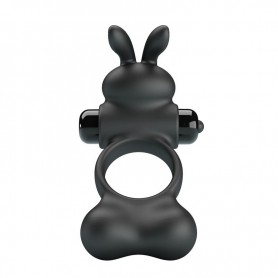 PRETTY LOVE ANILLO VIBRADOR PARA PENE CON ESTIMULADOR DE CONEJITO 10 FUNCIONES NEGRO