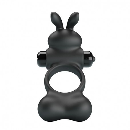 PRETTY LOVE ANILLO VIBRADOR PARA PENE CON ESTIMULADOR DE CONEJITO 10 FUNCIONES NEGRO