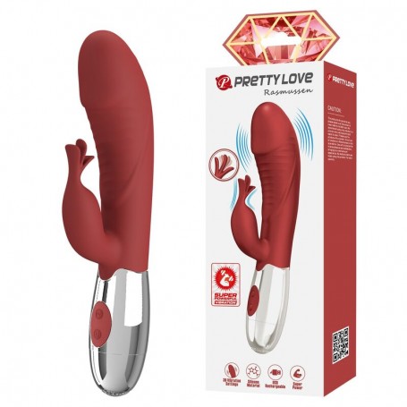 PRETTY LOVE VIBRADOR RABBIT ROSEWOOD 30 FUNCIONES RECARGABLE USB ROJO
