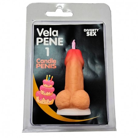 DIABLO PICANTE VELA PENE EN FORMA DE NuMERO 1 COLOR CARNE
