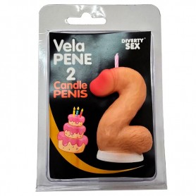 DIABLO PICANTE VELA PENE EN FORMA DE NuMERO 2 COLOR CARNE