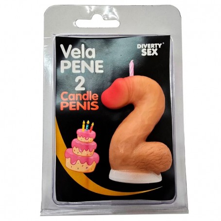 DIABLO PICANTE VELA PENE EN FORMA DE NuMERO 2 COLOR CARNE
