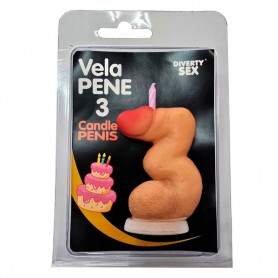 DIABLO PICANTE VELA PENE EN FORMA DE NuMERO 3 COLOR CARNE