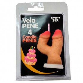 DIABLO PICANTE VELA PENE EN FORMA DE NuMERO 4 COLOR CARNE