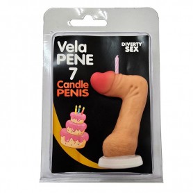 DIABLO PICANTE VELA PENE EN FORMA DE NuMERO 7 COLOR CARNE