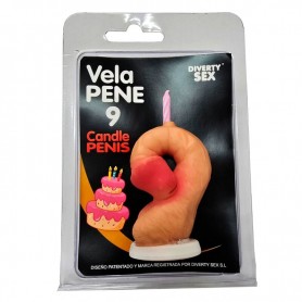DIABLO PICANTE VELA PENE EN FORMA DE NuMERO 9 COLOR CARNE