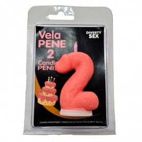 DIABLO PICANTE VELA PENE EN FORMA DE NuMERO 2 COLOR ROSA