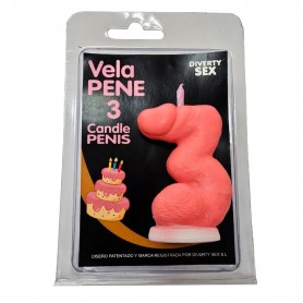 DIABLO PICANTE VELA PENE EN FORMA DE NuMERO 3 COLOR ROSA