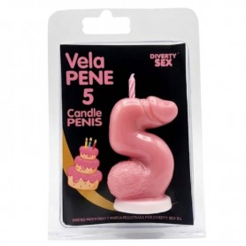 DIABLO PICANTE VELA PENE EN FORMA DE NuMERO 5 COLOR ROSA