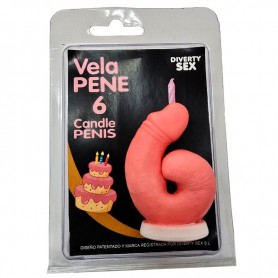 DIABLO PICANTE VELA PENE EN FORMA DE NuMERO 6 COLOR ROSA