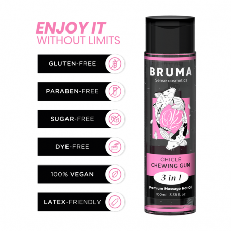 BRUMA ACEITE DE MASAJE PREMIUM EFECTO CALOR SABOR CHICLE 3 EN 1 100 ML
