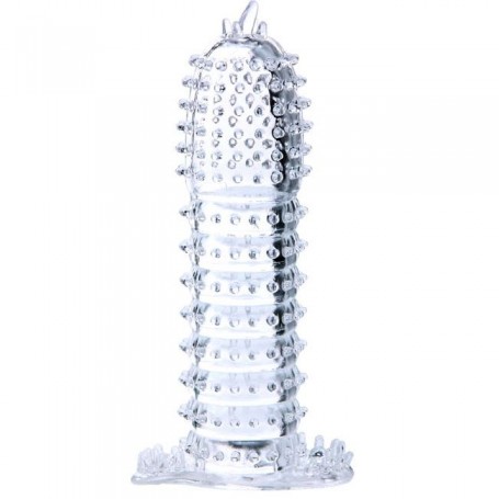 BAILE FUNDA PARA PENE CON PUNTOS ESTIMULANTES TRANSPARENTE 14 CM
