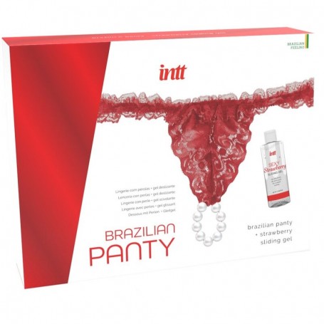 INTT RELEASES PANTY BRASILENO ROJA CON PERLAS Y GEL LUBRICANTE 50 ML