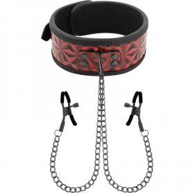 BEGME RED EDITION COLLAR CON CADENAS Y PINZAS PEZONES CON FORRO DE NEOPRENO