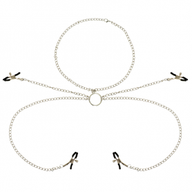OHMAMA FETISH 4 PINZAS PEZONES CON COLLAR DE CADENAS
