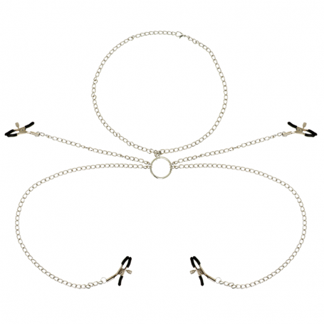 OHMAMA FETISH 4 PINZAS PEZONES CON COLLAR DE CADENAS
