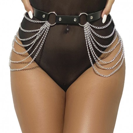 SUBBLIME CINTURoN DE CADENAS CUERO NEGRO TALLA uNICA
