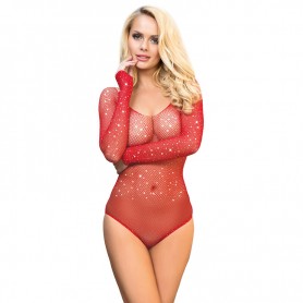 SUBBLIME 952303 BODY DE REJILLA BRILLANTE CON HOMBROS DESCUBIERTOS MANGA LARGA ROJO TALLA uNICA