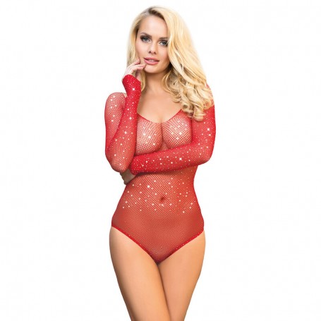 SUBBLIME 952303 BODY DE REJILLA BRILLANTE CON HOMBROS DESCUBIERTOS MANGA LARGA ROJO TALLA uNICA