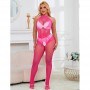 SUBBLIME 952389 BODYSTOCKING CROTCHLESS DE REJILLA Y ENCAJE CON CUELLO ALTO ROSA TALLA uNICA
