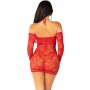 LEG AVENUE MINIVESTIDO DE REJILLA CON HOMBROS DESCUBIERTOS Y MANGA LARGA ROJO