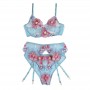 SUBBLIME 954116 SUJETADOR PANTIES CON LIGUERO DISENO FLORAL AZUL L XL