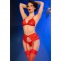 CHILIROSE CR 4848 SET SUJETADOR TANGA MEDIAS DE ENCAJE ROJO XL