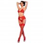 CHILIROSE CR 4848 SET SUJETADOR TANGA MEDIAS DE ENCAJE ROJO XL