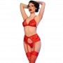 CHILIROSE CR 4848 SET SUJETADOR TANGA MEDIAS DE ENCAJE ROJO XL