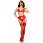 CHILIROSE CR 4848 SET SUJETADOR TANGA MEDIAS DE ENCAJE ROJO XL