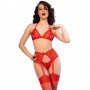 CHILIROSE CR 4848 SET SUJETADOR TANGA MEDIAS DE ENCAJE ROJO XL