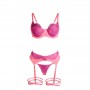 SUBBLIME 955359 SET SUJETADOR CON ENCAJE Y LIGUEROS ROSA Y MORADO S M