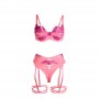 SUBBLIME 955359 SET SUJETADOR CON ENCAJE Y LIGUEROS ROSA Y MORADO S M