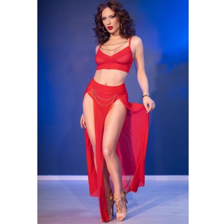 CHILIROSE CR 4850 SET TOP ROJO Y LEGGINS CON COMPLEMENTOS DORADOS M