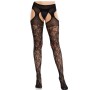 LEG AVENUE MEDIAS DE ENCAJE FLORAL CON LIGAS UNIDAS NEGRO