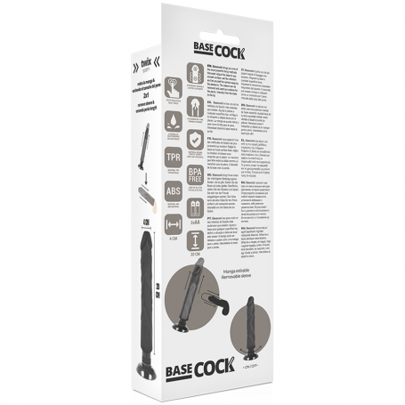 BASECOCK VIBRADOR REALiSTICO 2 1 NATURAL NEGRO 20 CM O 4 CM