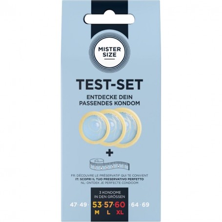 MISTER SIZE TEST SET 3 PRESERVATIVOS DIFERENTES TALLAS CINTA MeTRICA