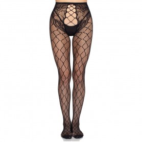 LEG AVENUE 1966 MEDIAS DE RED CON PANTY SIN ENTREPIERNA NEGRO TALLA uNICA