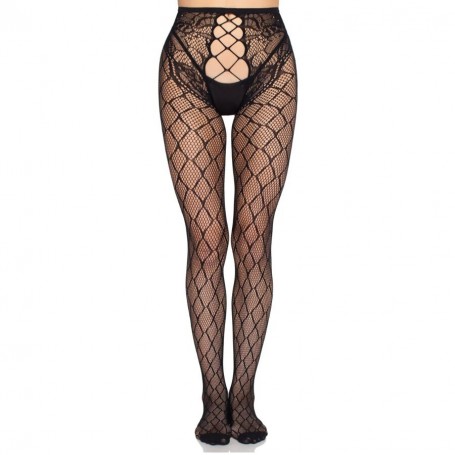 LEG AVENUE 1966 MEDIAS DE RED CON PANTY SIN ENTREPIERNA NEGRO TALLA uNICA