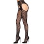 LEG AVENUE 1967 MEDIAS DE LIGUERO CON RED DE FLORES NEGRO TALLA uNICA