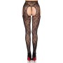 LEG AVENUE 1967 MEDIAS DE LIGUERO CON RED DE FLORES NEGRO TALLA uNICA