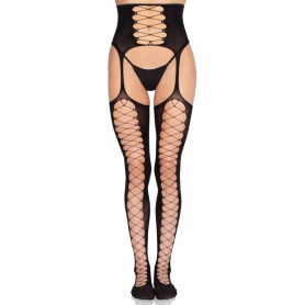 LEG AVENUE 1968 MEDIAS DE LIGUERO CON ENCAJE NEGRO TALLA uNICA