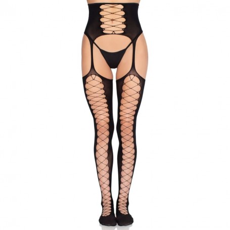 LEG AVENUE 1968 MEDIAS DE LIGUERO CON ENCAJE NEGRO TALLA uNICA
