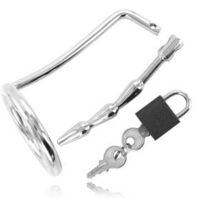 METAL HARD ANILLO TESTiCULOS CON PLUG URETRA CASTIDAD